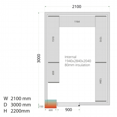 CRPF2130 Coldroom (Showing optional shelving)
