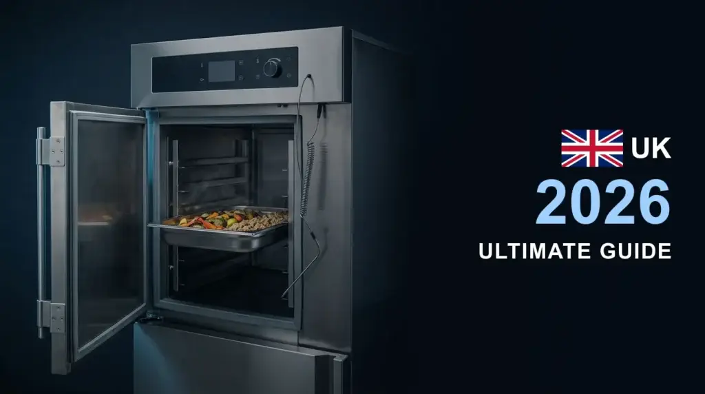 Stainless steel blast chiller with a gastronorm tray sliding in — Blast Chillers UK Buying Guide 2026
