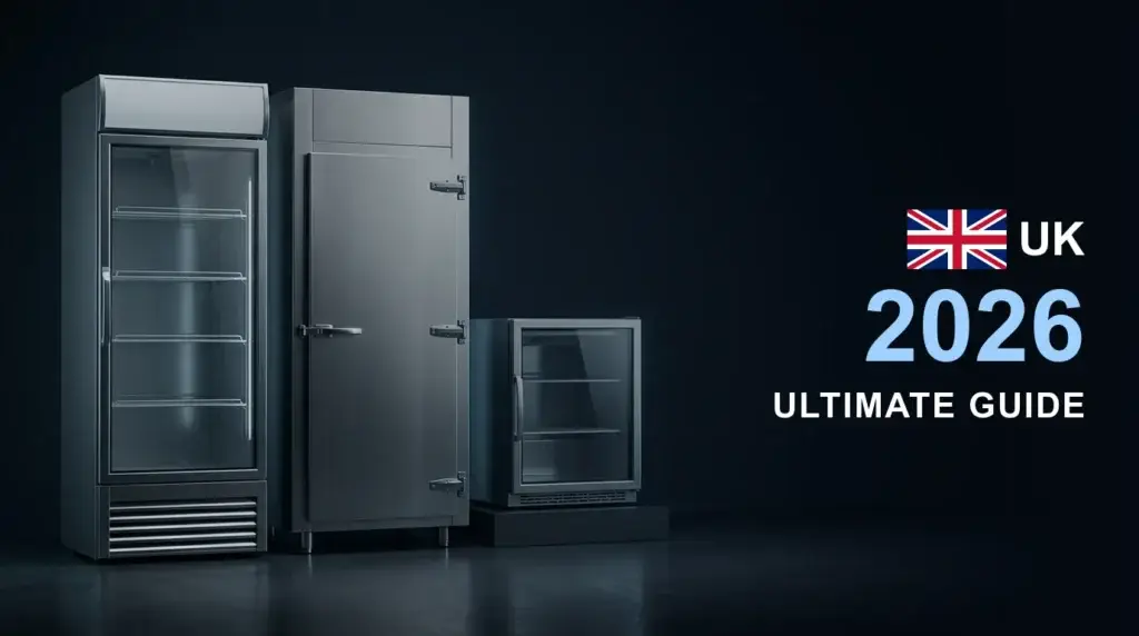 Glass-door upright, solid-door stainless upright and countertop display fridge side by side — How to Choose the Right Commercial Fridge 2026
