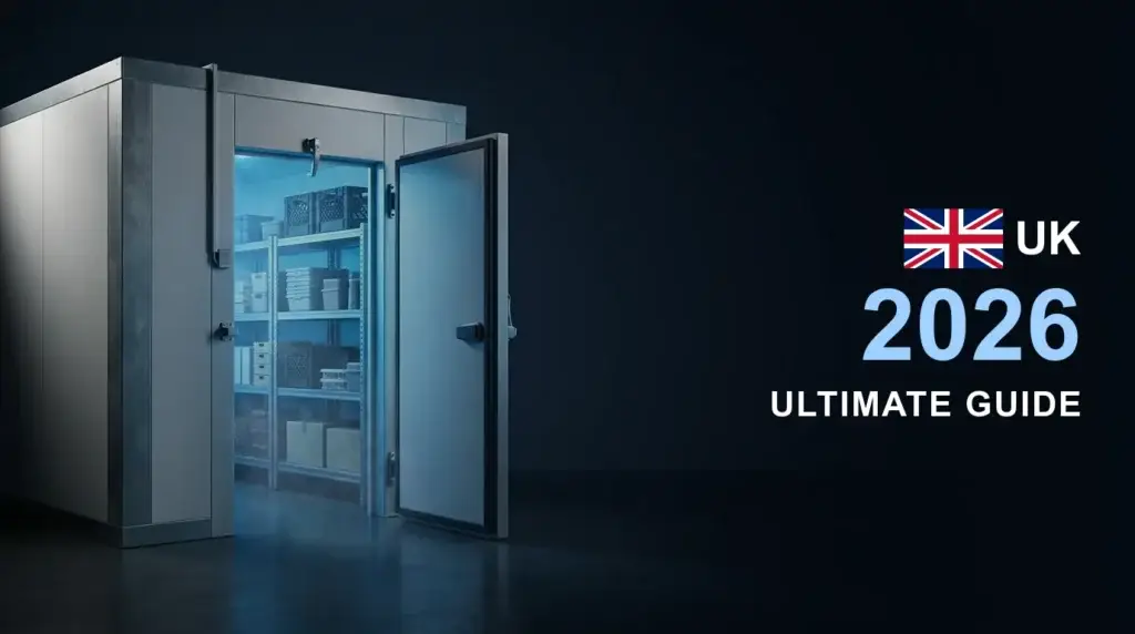Modular walk-in cold room with its insulated door open — Walk-In Cold Rooms UK Guide 2026
