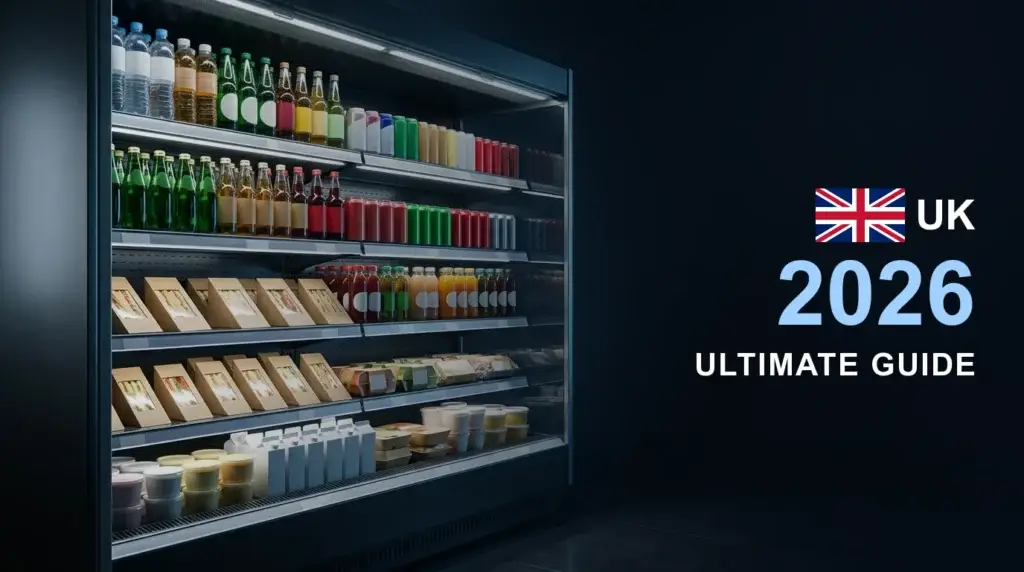 Convenience store chilled aisle with a tall open multideck chiller — Convenience Store Refrigeration Guide 2026