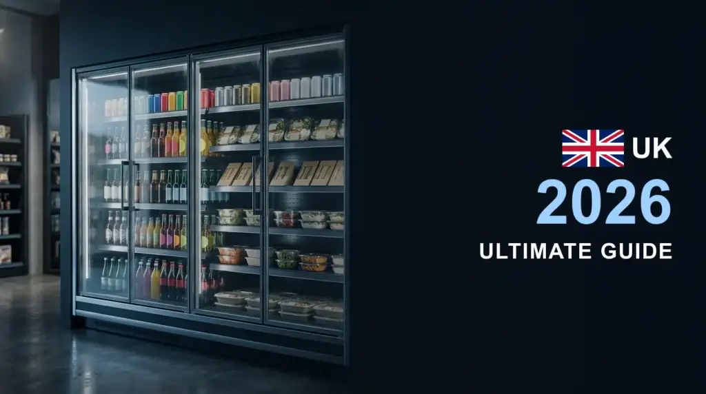 Glass-door multideck chiller stocked with drinks and ready meals — Multideck Fridge Buying Guide 2026