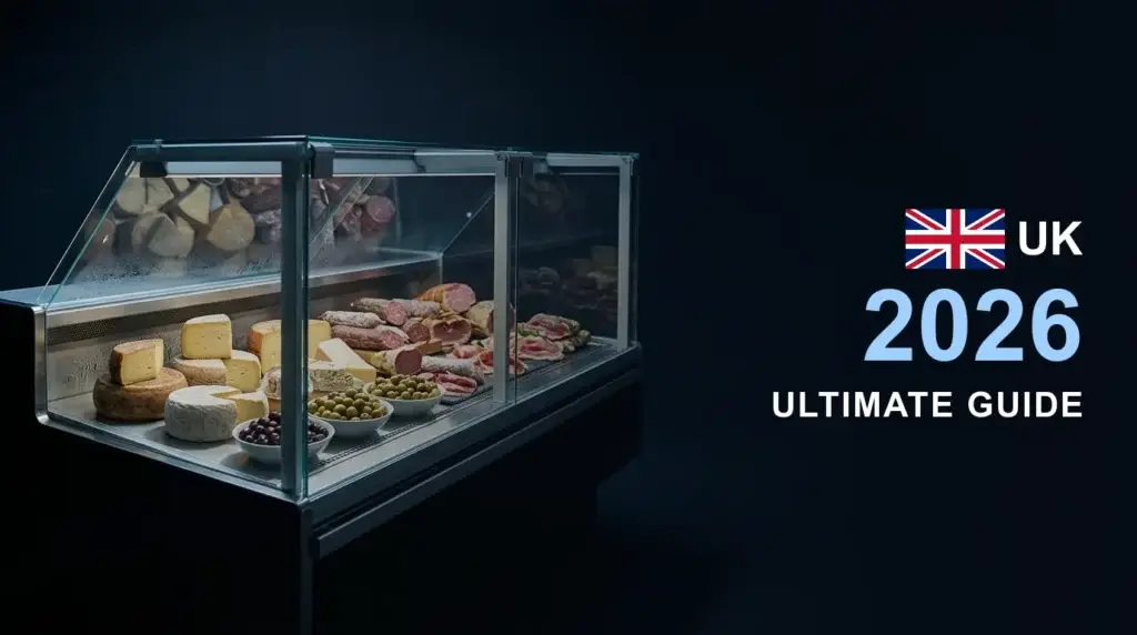Refrigerated serve-over deli counter with cheeses and cured meats — Serve Over Counters UK Guide 2026